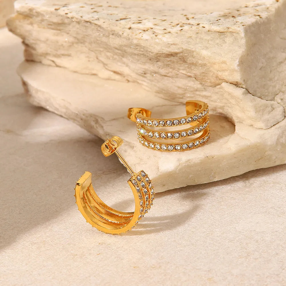 The🫧Rose🫧Garden | Stainless Steel Inlaid Zircon C-Hoop Earrings-The🫧Rose🫧Garden