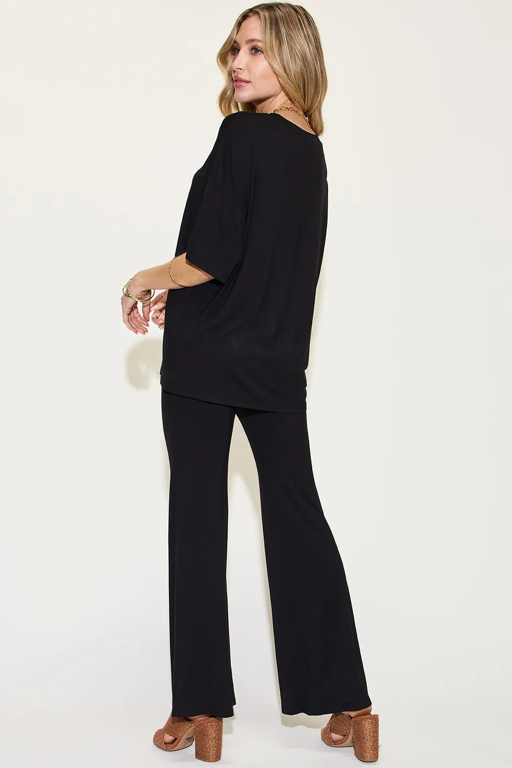The🫧Rose🫧Garden | Basic Bae Full Size Bamboo Drop Shoulder T-Shirt and Flare Pants Set-The🫧Rose🫧Garden
