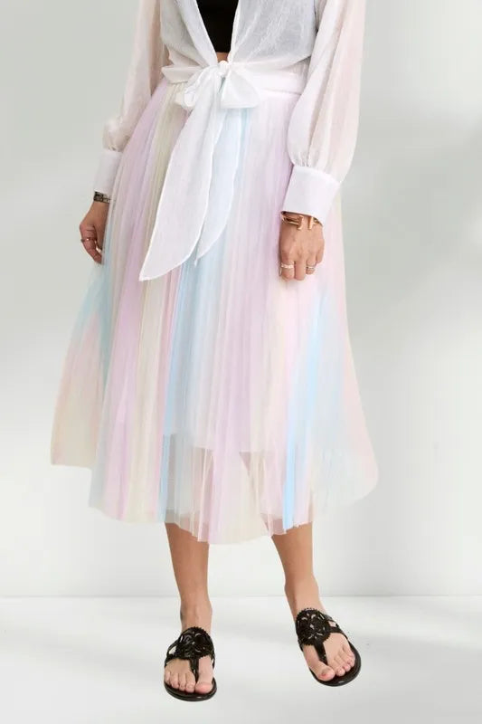 ADORA Unicorn Pleated Mesh Flare Midi Skirt