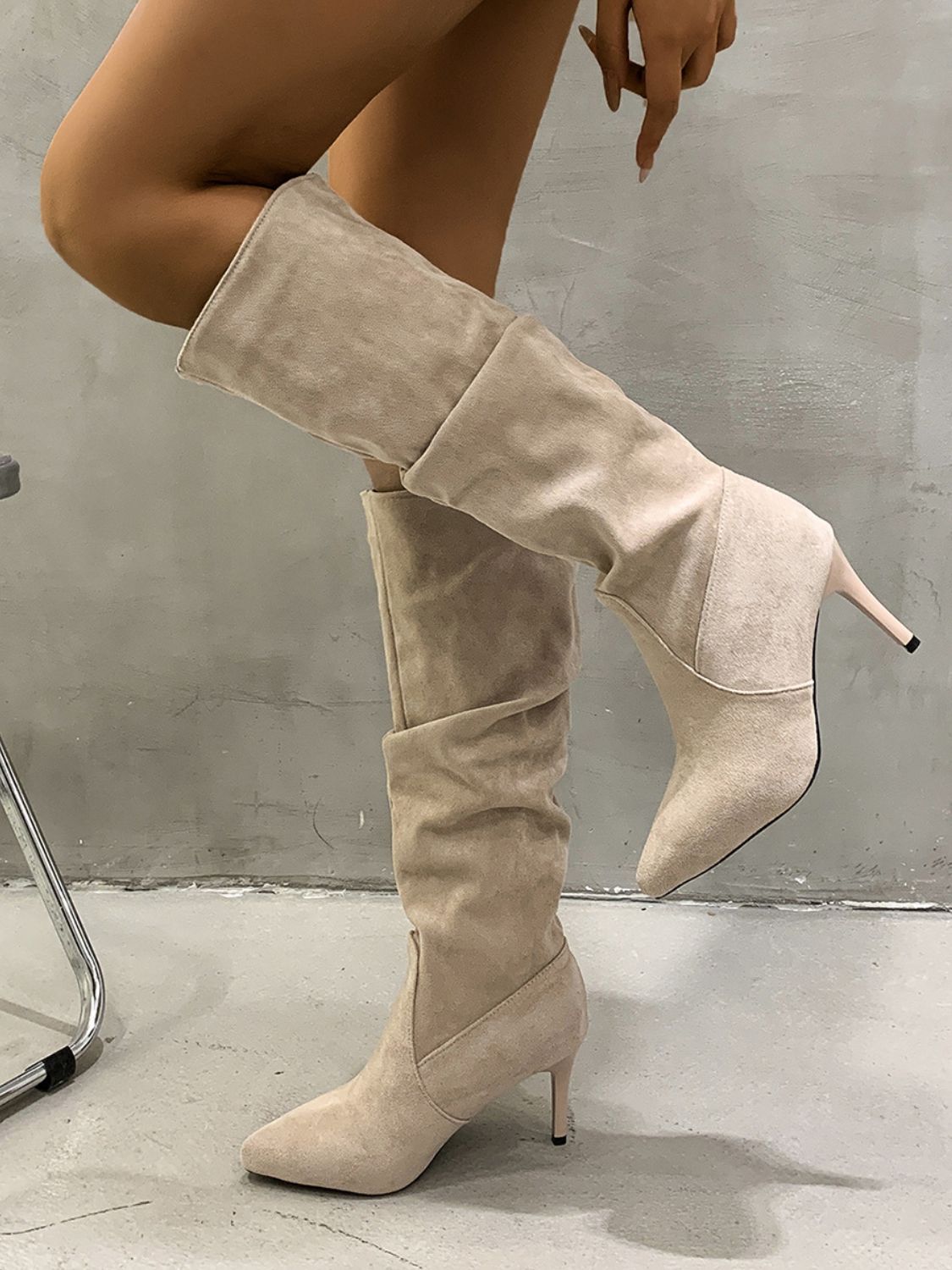 Backseat Bouquet Pleated Pull-On High Heel Boots