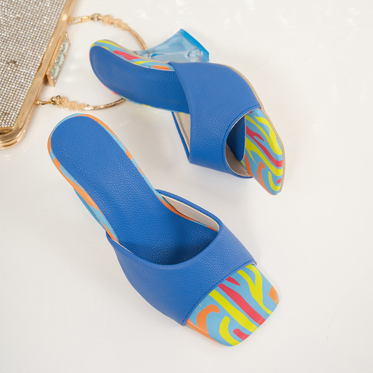 Contrast Peep Toe Block Heel Sandals
