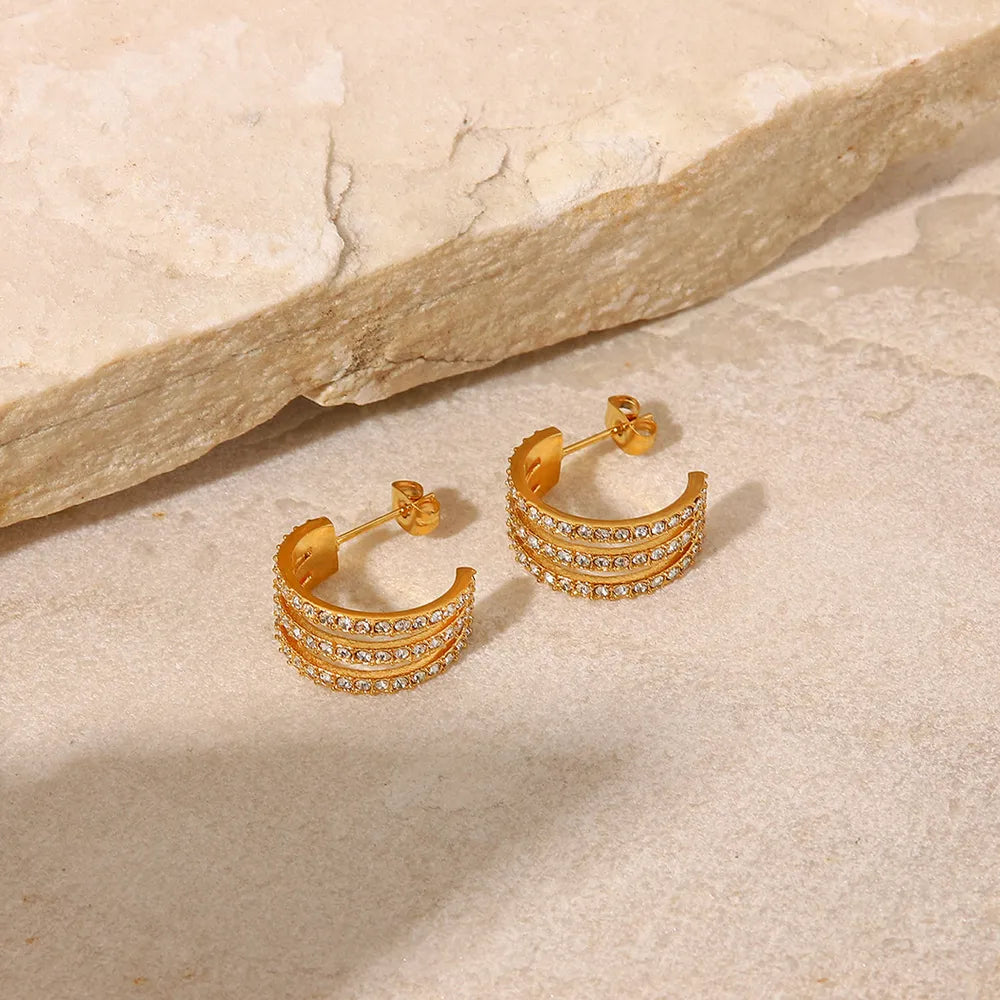 The🫧Rose🫧Garden | Stainless Steel Inlaid Zircon C-Hoop Earrings-The🫧Rose🫧Garden