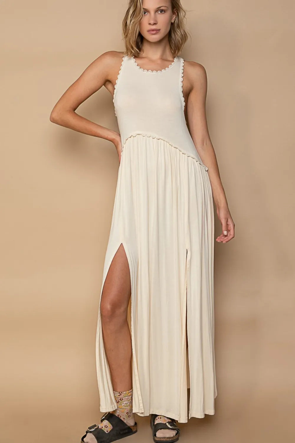 The🫧Rose🫧Garden | POL Sleeveless Back Zipper Front Slit Maxi Dress-The🫧Rose🫧Garden