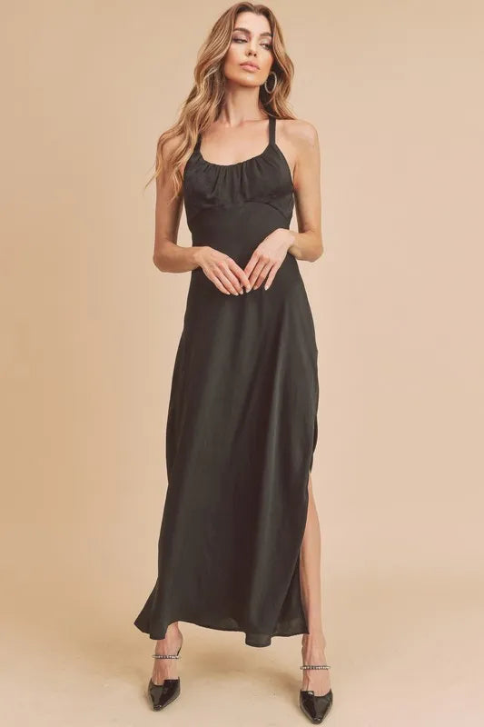 The🫧Rose🫧Garden | Aemi + Co Ruched Side Slit Cutout Back Maxi Cami Dress