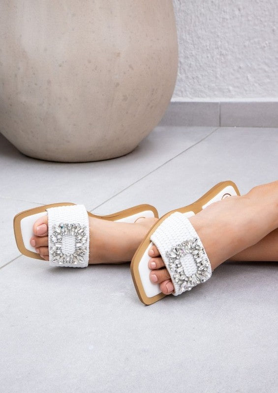 Reckless-Rhinestone Flat Summer Slip-on Sandals