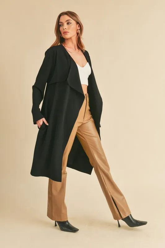 The🫧Rose🫧Garden | Aemi + Co Open Front Long Sleeve Longline Coat-The🫧Rose🫧Garden