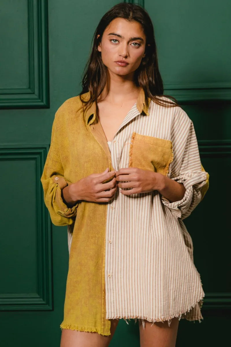 The🫧Rose🫧Garden | BiBi Washed Raw Hem Shirt-The🫧Rose🫧Garden