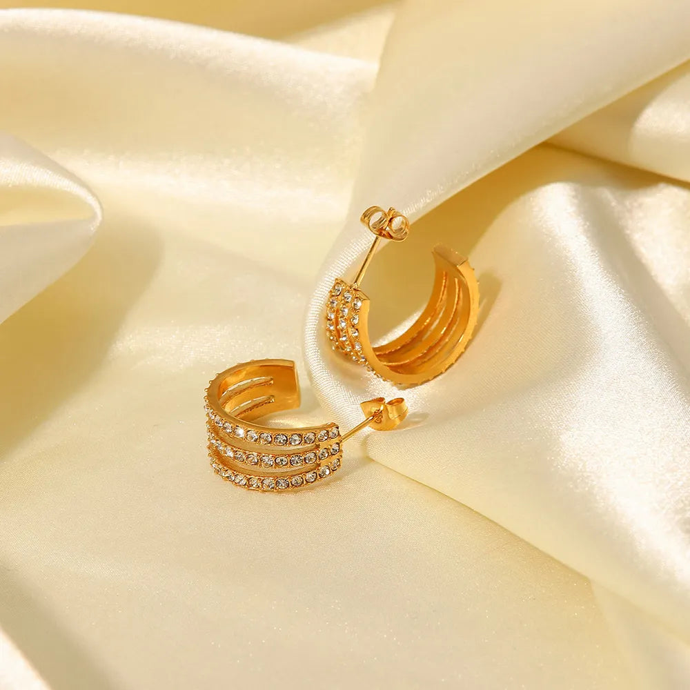 The🫧Rose🫧Garden | Stainless Steel Inlaid Zircon C-Hoop Earrings-The🫧Rose🫧Garden