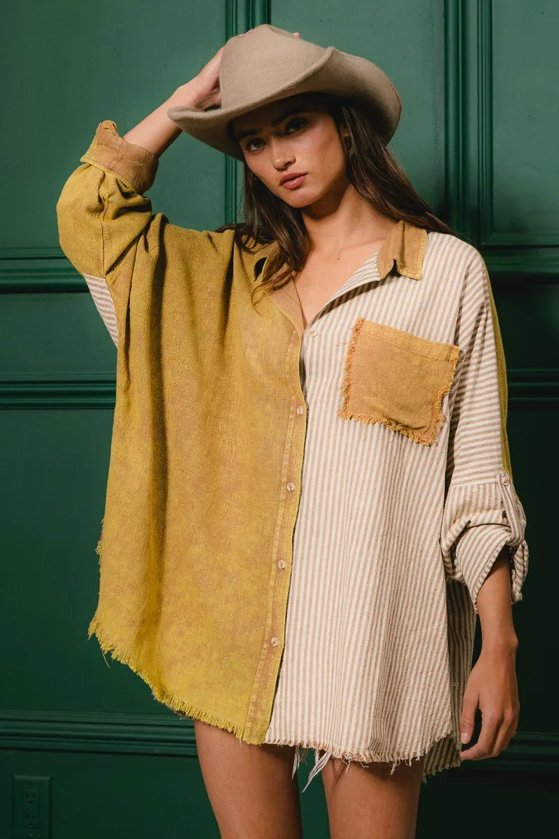 The🫧Rose🫧Garden | BiBi Washed Raw Hem Shirt-The🫧Rose🫧Garden