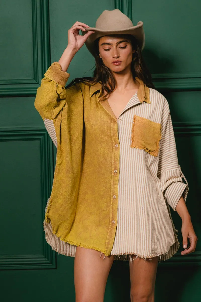 The🫧Rose🫧Garden | BiBi Washed Raw Hem Shirt-The🫧Rose🫧Garden