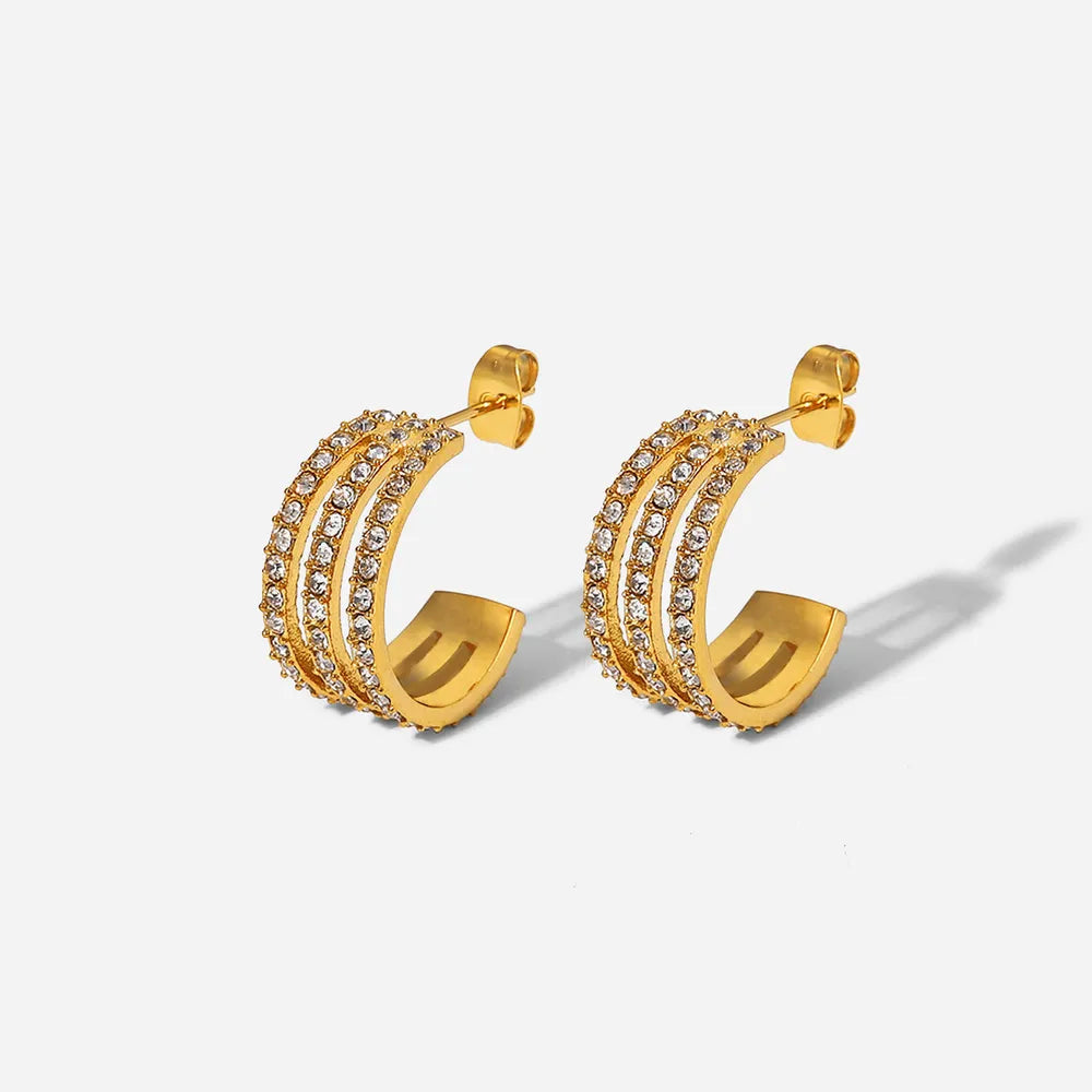 The🫧Rose🫧Garden | Stainless Steel Inlaid Zircon C-Hoop Earrings-The🫧Rose🫧Garden