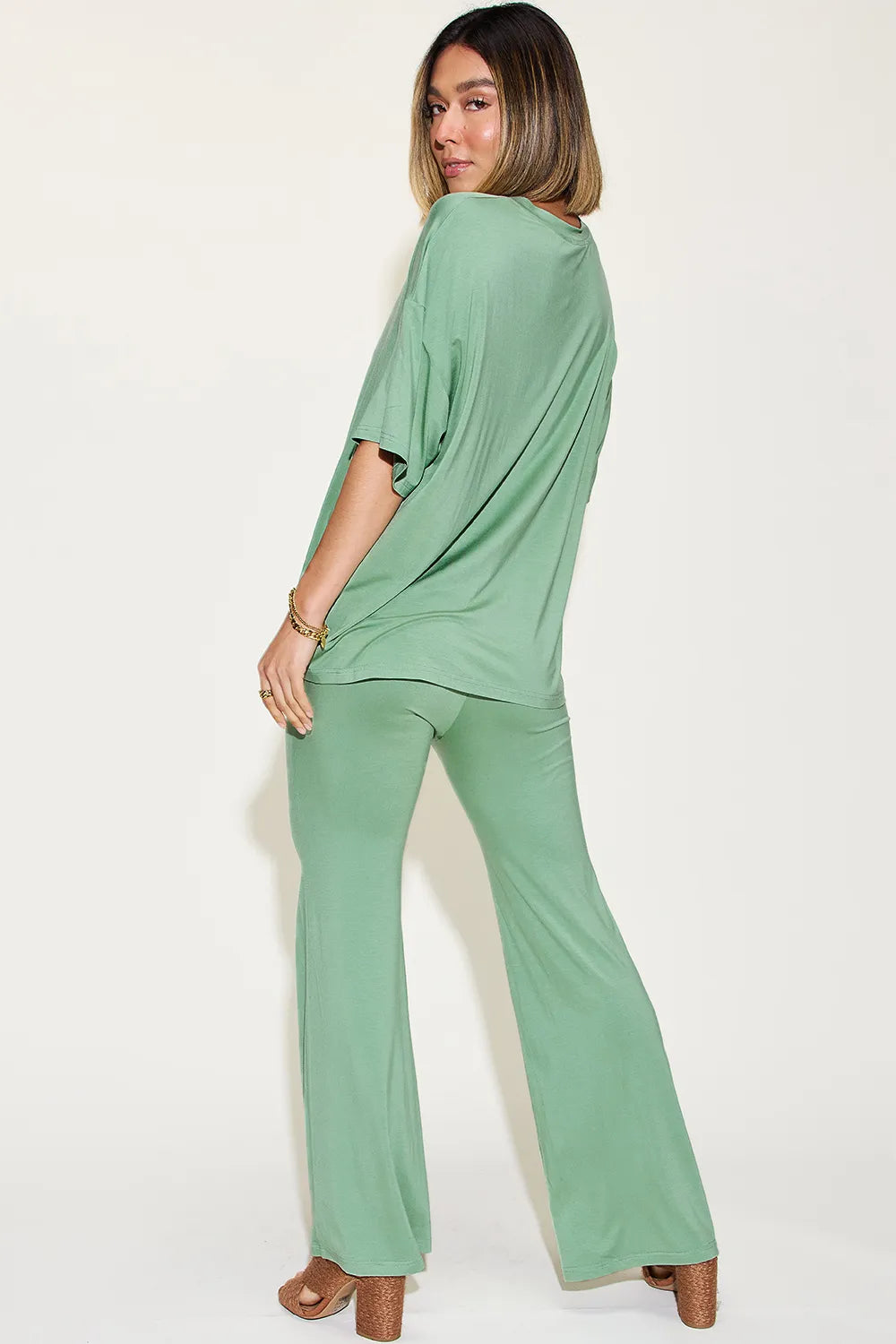 The🫧Rose🫧Garden | Basic Bae Full Size Bamboo Drop Shoulder T-Shirt and Flare Pants Set-The🫧Rose🫧Garden