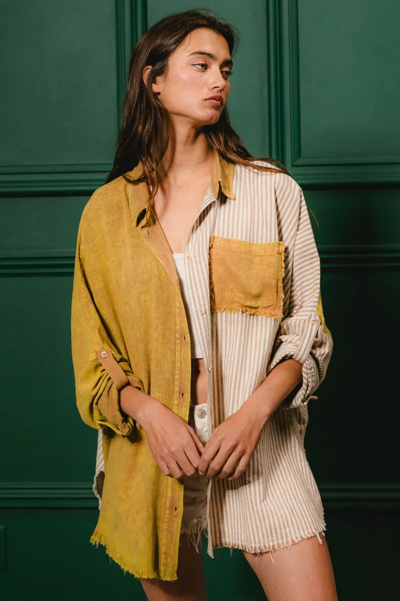 The🫧Rose🫧Garden | BiBi Washed Raw Hem Shirt-The🫧Rose🫧Garden