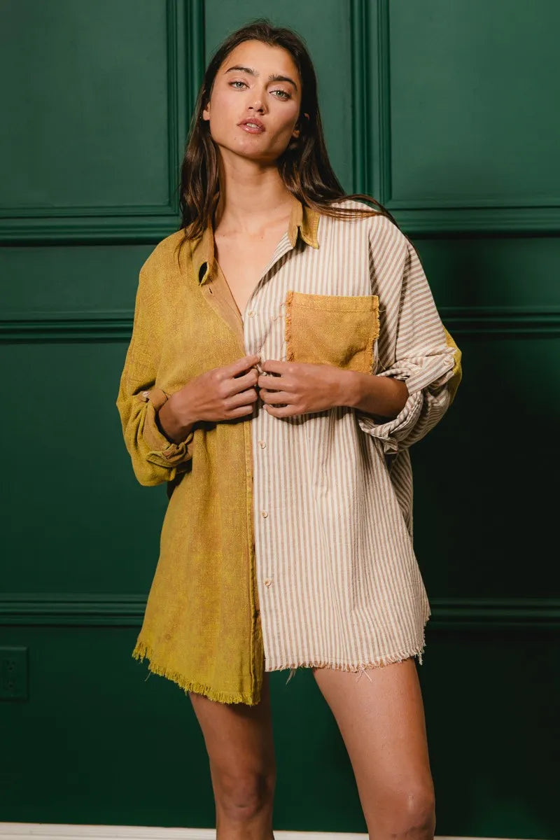 The🫧Rose🫧Garden | BiBi Washed Raw Hem Shirt-The🫧Rose🫧Garden