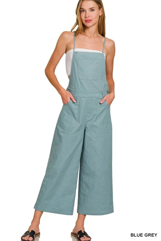 Zenana Woven Spaghetti Strap Overalls