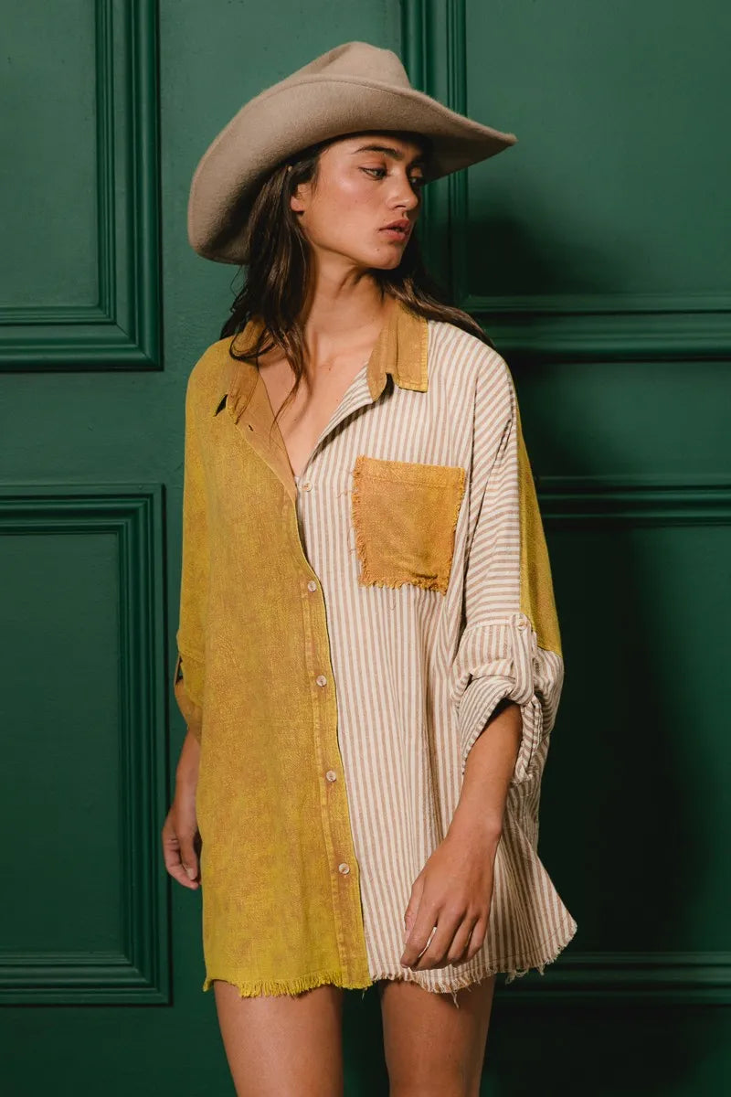 The🫧Rose🫧Garden | BiBi Washed Raw Hem Shirt-The🫧Rose🫧Garden