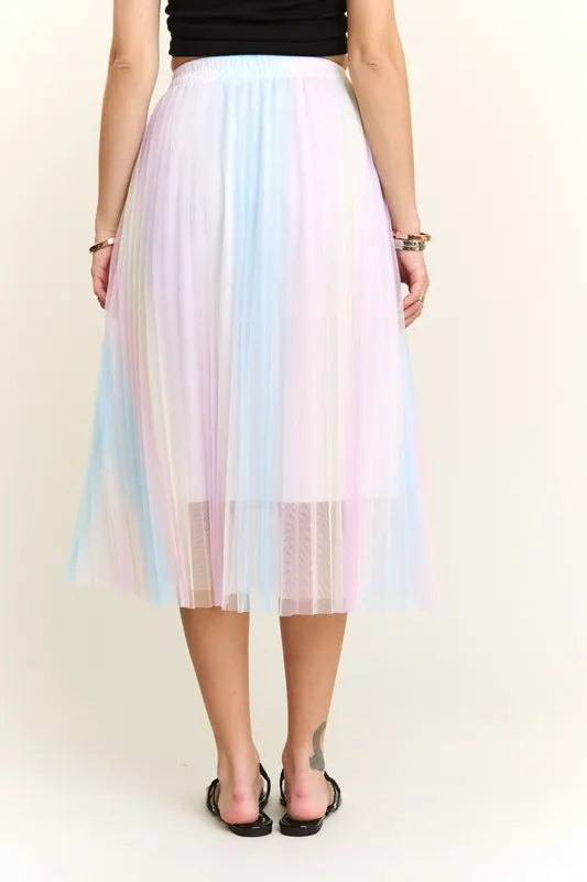 ADORA Unicorn Pleated Mesh Flare Midi Skirt