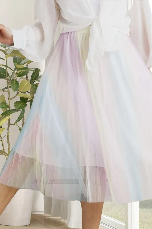 ADORA Unicorn Pleated Mesh Flare Midi Skirt