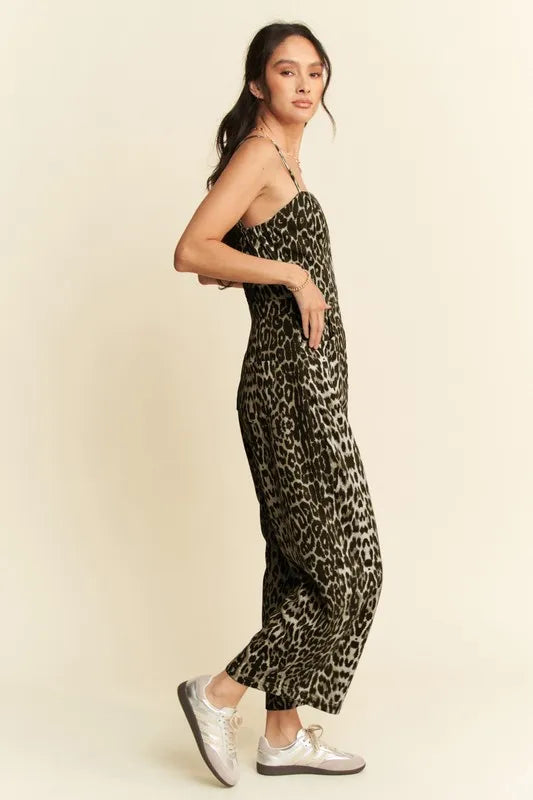 The🫧Rose🫧Garden | Davi & Dani Leopard Spaghetti Straps Wide Leg Jumpsuit