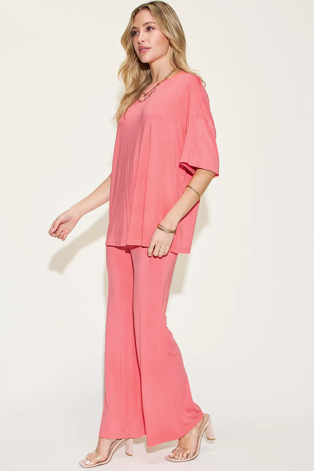 The🫧Rose🫧Garden | Basic Bae Full Size Bamboo Drop Shoulder T-Shirt and Flare Pants Set-The🫧Rose🫧Garden
