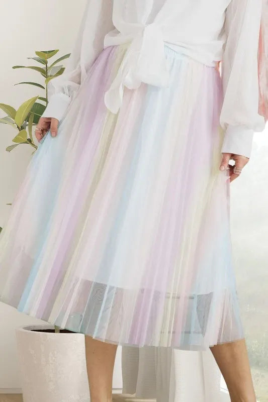 ADORA Unicorn Pleated Mesh Flare Midi Skirt