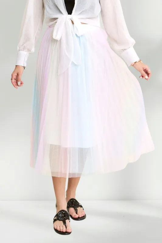 ADORA Unicorn Pleated Mesh Flare Midi Skirt
