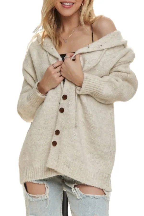 ADORA Oversize Hoodie Cardigan with Button Down