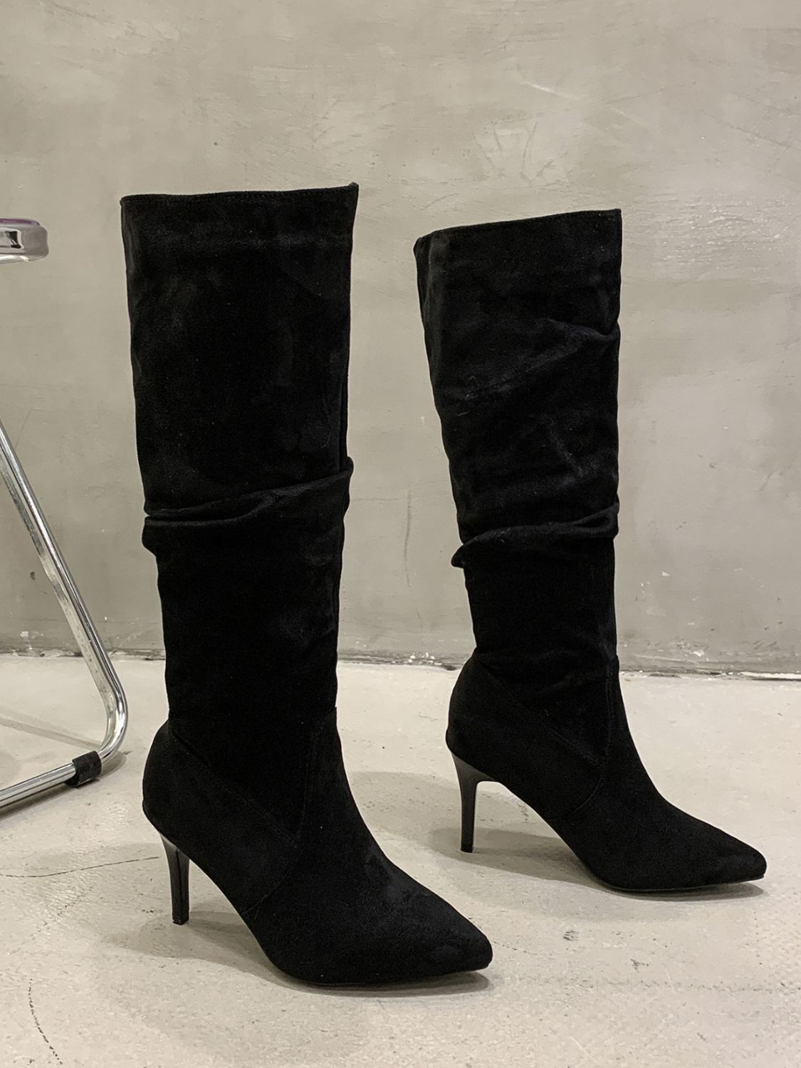 Backseat Bouquet Pleated Pull-On High Heel Boots