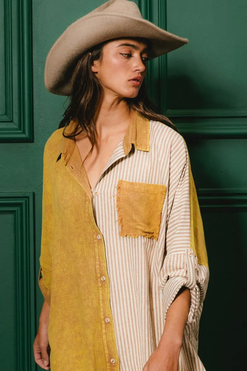 The🫧Rose🫧Garden | BiBi Washed Raw Hem Shirt-The🫧Rose🫧Garden