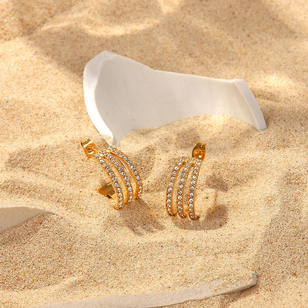 The🫧Rose🫧Garden | Stainless Steel Inlaid Zircon C-Hoop Earrings-The🫧Rose🫧Garden