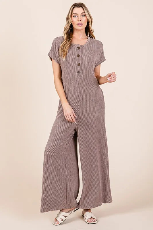 The🫧Rose🫧Garden | BOMBOM Rib Knit Jumpsuit with Button Detail-The🫧Rose🫧Garden