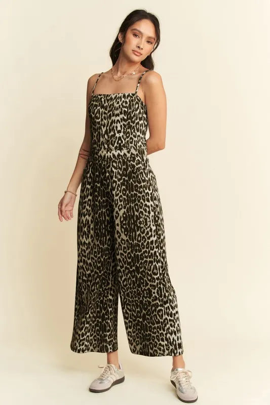 The🫧Rose🫧Garden | Davi & Dani Leopard Spaghetti Straps Wide Leg Jumpsuit