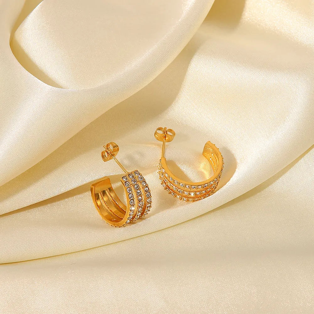 The🫧Rose🫧Garden | Stainless Steel Inlaid Zircon C-Hoop Earrings-The🫧Rose🫧Garden
