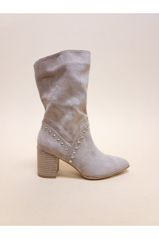 Champagne Thorn Studded Midi Boots