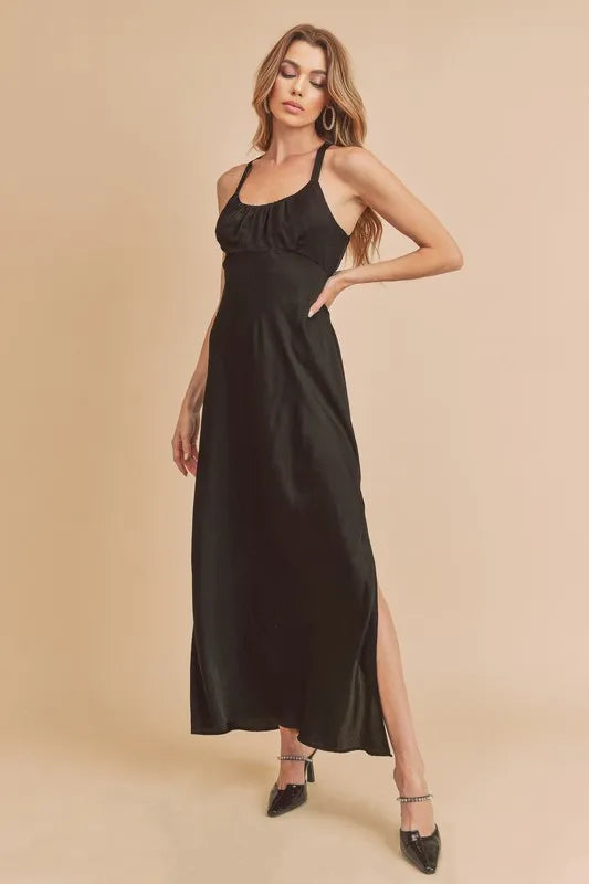 The🫧Rose🫧Garden | Aemi + Co Ruched Side Slit Cutout Back Maxi Cami Dress