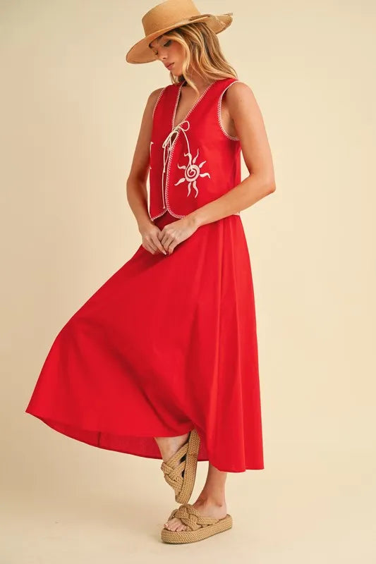 Aemi+Co Embroidered Tied Front Vest Coat