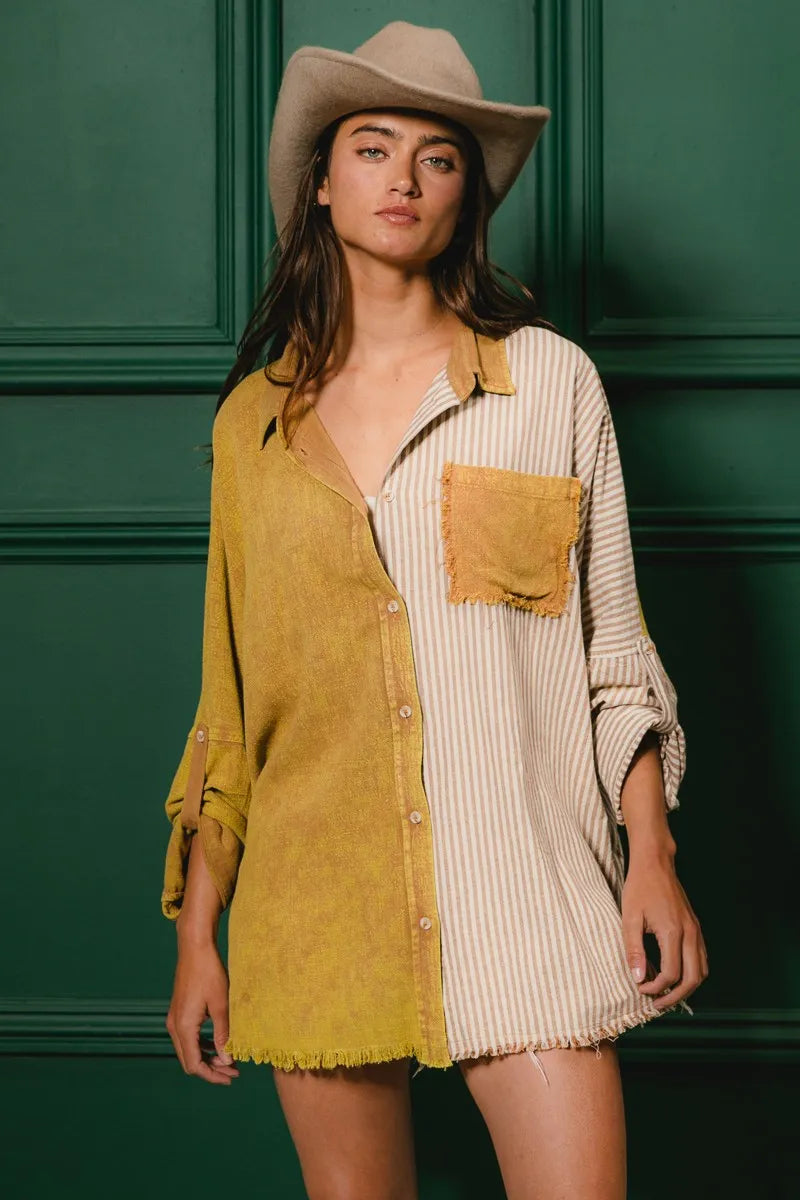 The🫧Rose🫧Garden | BiBi Washed Raw Hem Shirt-The🫧Rose🫧Garden