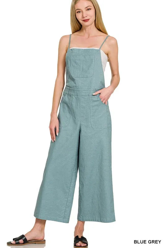 Zenana Woven Spaghetti Strap Overalls