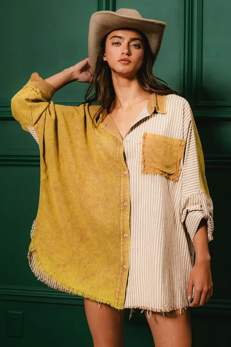 The🫧Rose🫧Garden | BiBi Washed Raw Hem Shirt-The🫧Rose🫧Garden