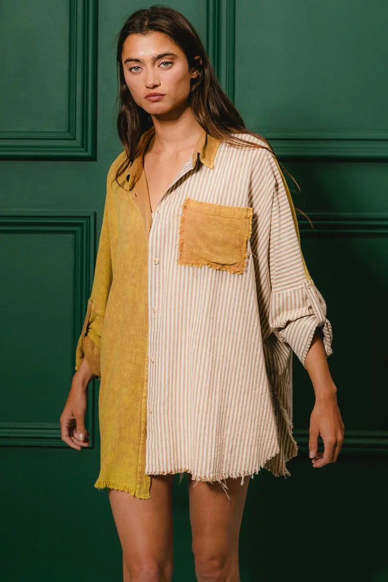 The🫧Rose🫧Garden | BiBi Washed Raw Hem Shirt-The🫧Rose🫧Garden
