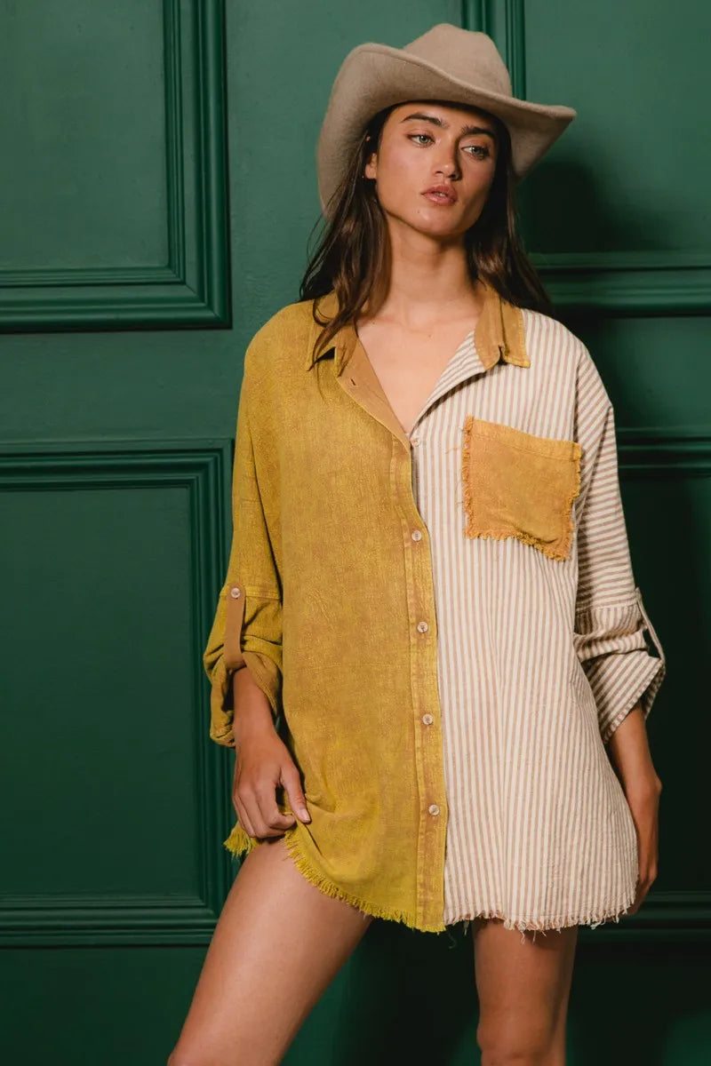 The🫧Rose🫧Garden | BiBi Washed Raw Hem Shirt-The🫧Rose🫧Garden