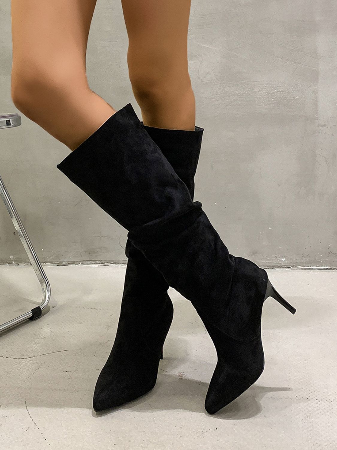 Backseat Bouquet Pleated Pull-On High Heel Boots