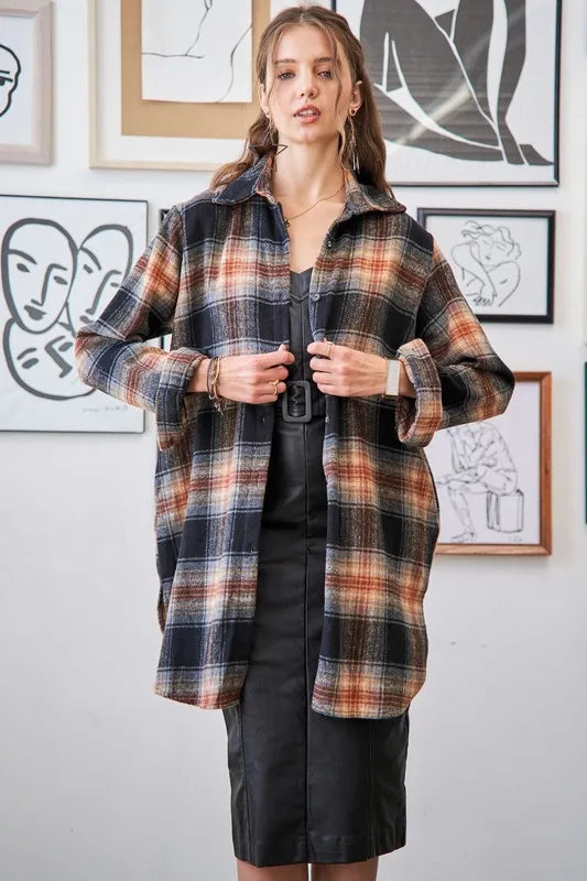 ADORA Full Size Button Down Flannel Shacket Plus Size