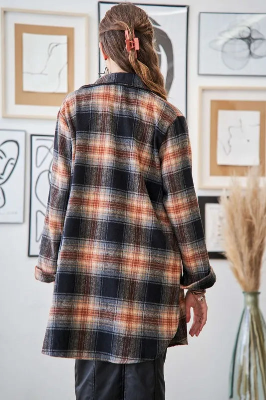 ADORA Full Size Button Down Flannel Shacket Plus Size