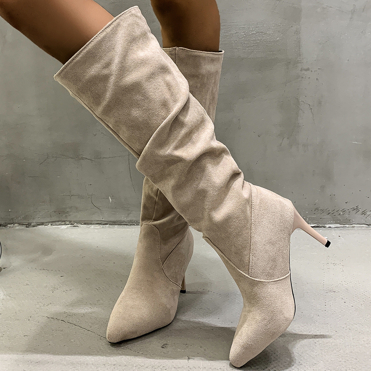 Backseat Bouquet Pleated Pull-On High Heel Boots