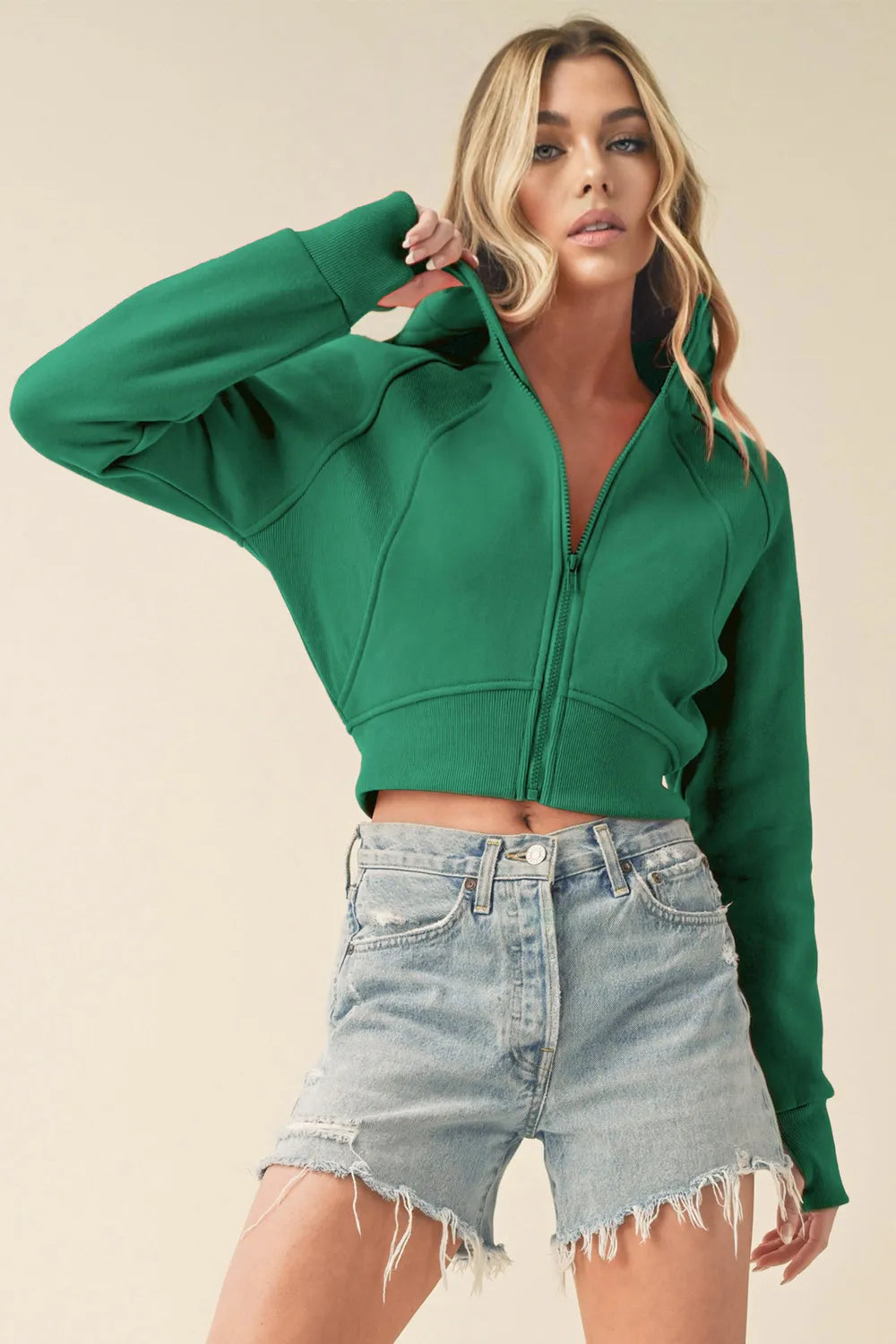 The🫧Rose🫧Garden | Aemi + Co Zip Up Raglan Sleeve Cropped Hoodie