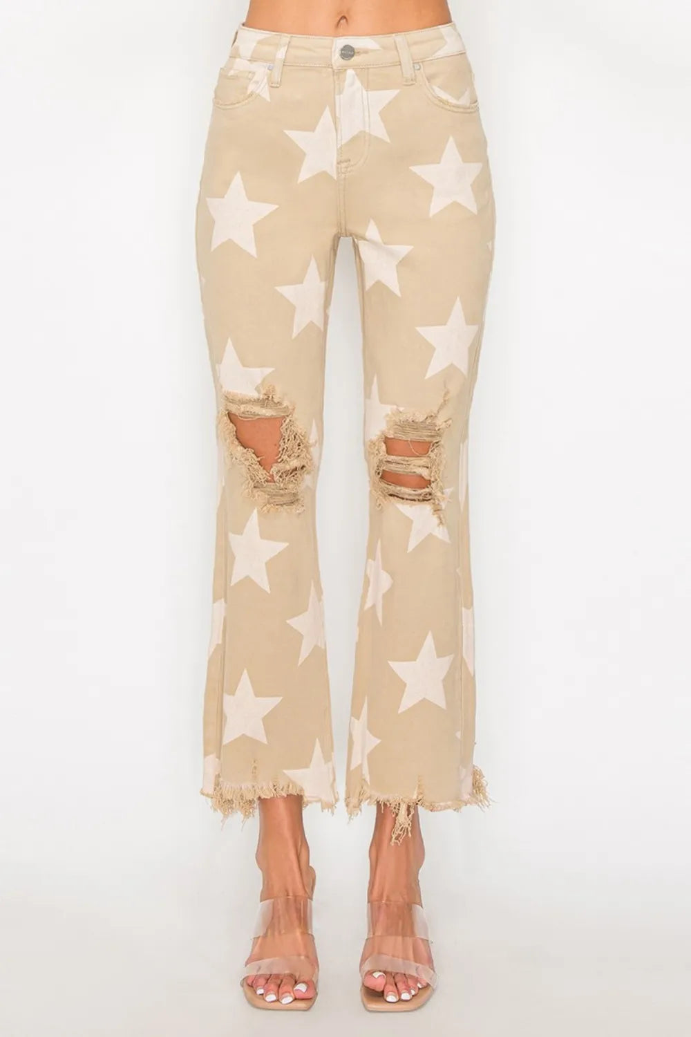 The🫧Rose🫧Garden | RISEN Full Size High Rise Star Printed Frayed Hem Jeans-The🫧Rose🫧Garden
