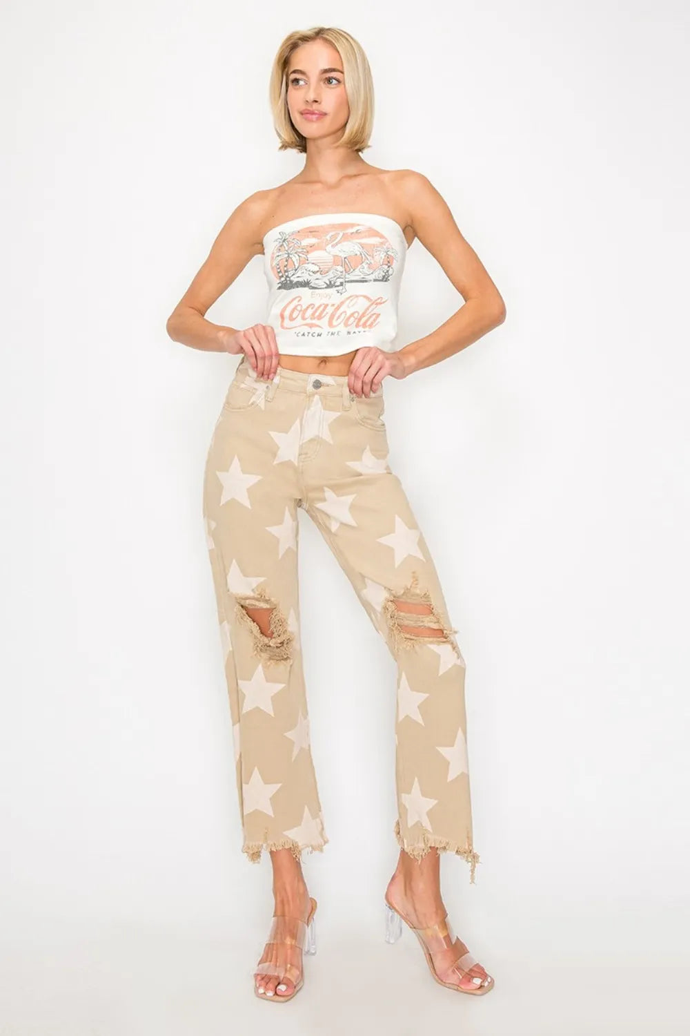 The🫧Rose🫧Garden | RISEN Full Size High Rise Star Printed Frayed Hem Jeans-The🫧Rose🫧Garden