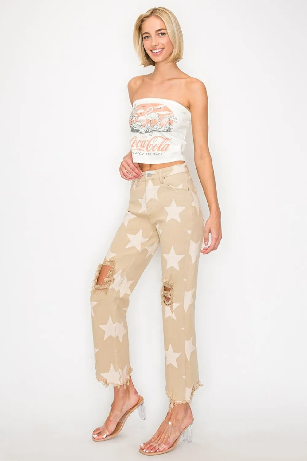 The🫧Rose🫧Garden | RISEN Full Size High Rise Star Printed Frayed Hem Jeans-The🫧Rose🫧Garden