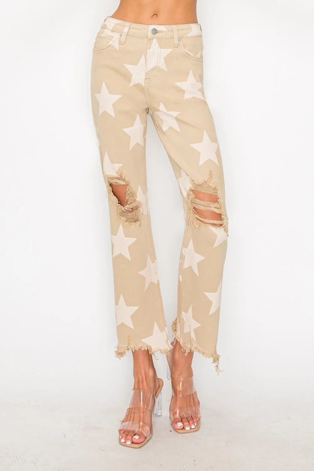 The🫧Rose🫧Garden | RISEN Full Size High Rise Star Printed Frayed Hem Jeans-The🫧Rose🫧Garden